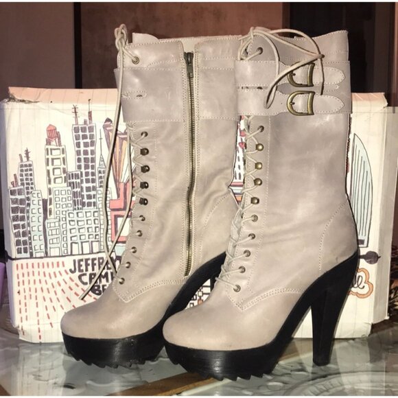 Jeffrey Campbell Shoes - Jeffrey Campbell Gray Lace-Up Military Style Platform Zippered Combat Heel Boots